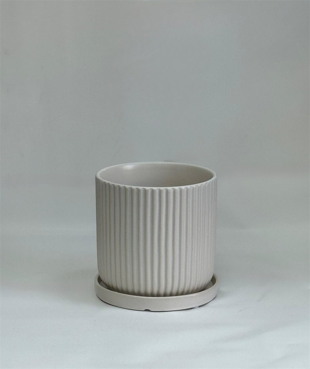 Ribbed Ceramic Planter with Saucer: image 2